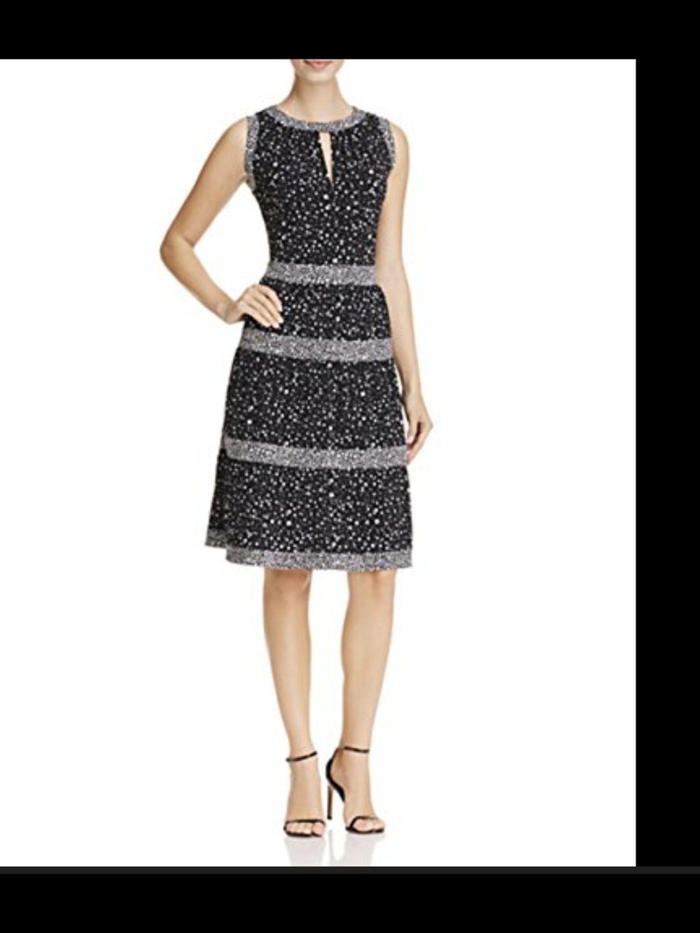 Michael Kors Black & White Sleeveless A-Line Midi Dress